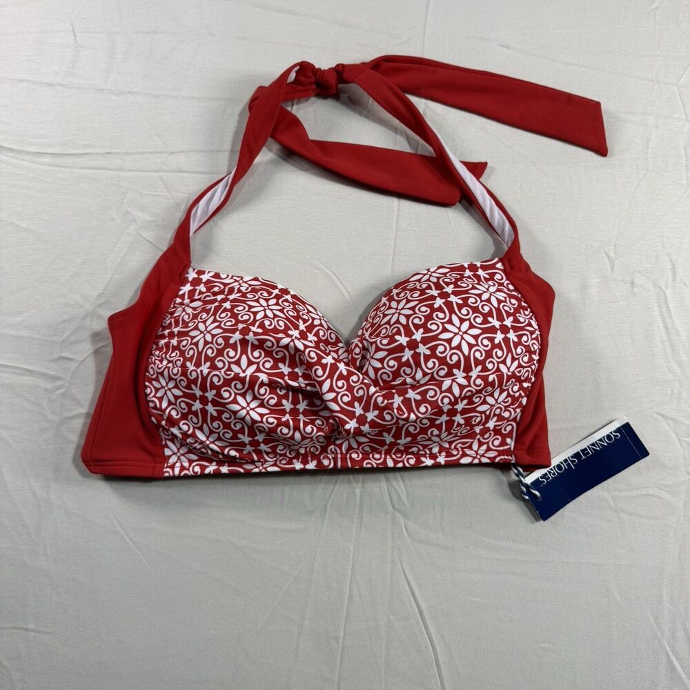 Sonnet Shores Red White Floral Halter Bikini Top – Size 10 – NWT